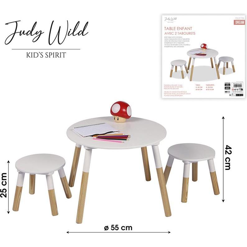 Thumbnail - Judy Wild, Kinderstuhl + Kindertisch, Kinderholztisch mit 2 Hocker (Kindertisch)