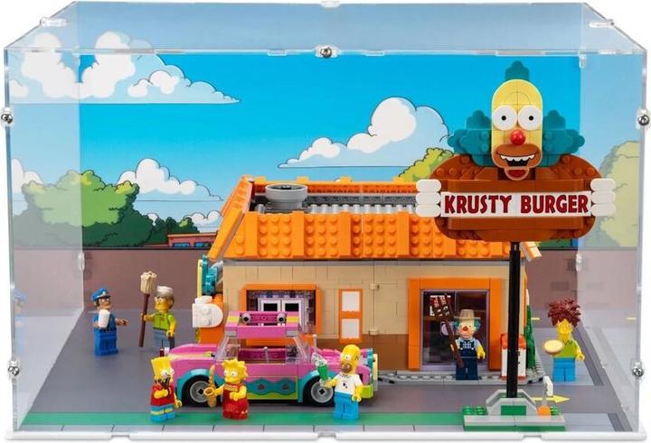 Actual product image iDisplayit Acrylic display for LEGO® 10352 The Simpsons - Krusty Burger (with background image and withe base)