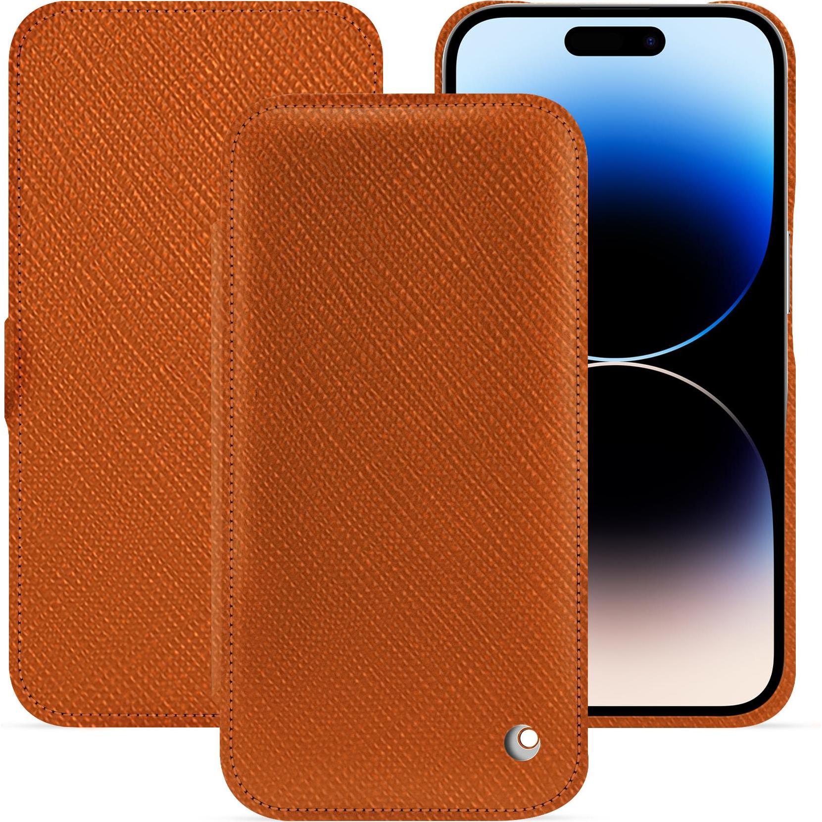 Noreve Lederschutzhülle horizontal (Apple iPhone 15 Pro), Smartphone Hülle, Orange