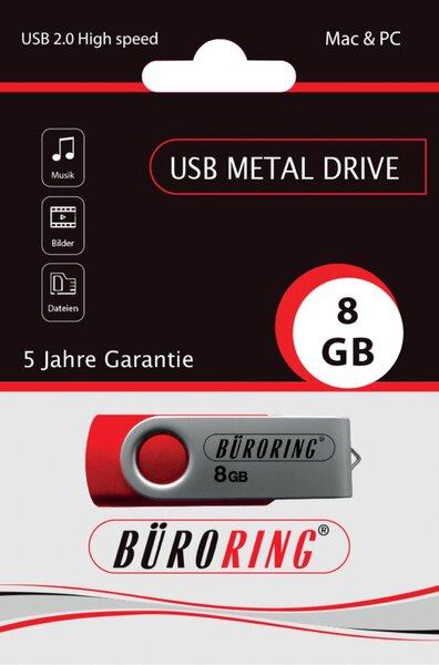 Produktbild Büroring Speicherstick, USB 2.0 mit drehbarer Metall-Abdeckung, Kapazität 8 GB (8 GB, USB-A)