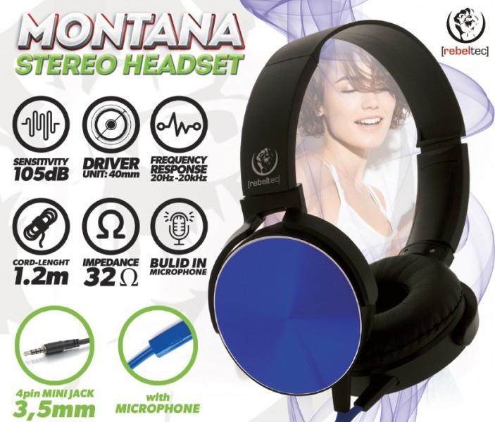 Actual product image Rebeltec wired headphones Montana with microphone blue (Cable)