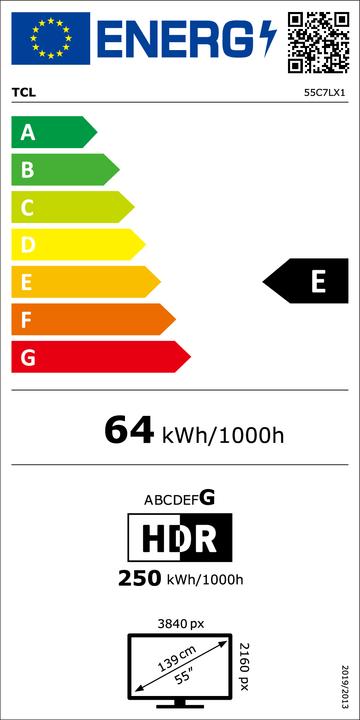 Energie-Label TCL TV 55C7L (55", QD-Mini-LED, 4K, 2026)