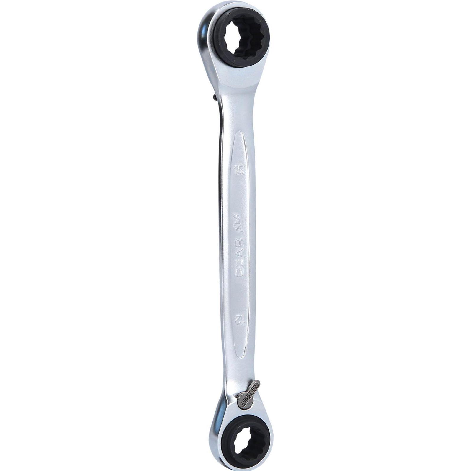 KS Tools, Schraubenschlüssel, 4 in 1 GEARplus umschaltbar Doppel-Ratschenringschlüssel