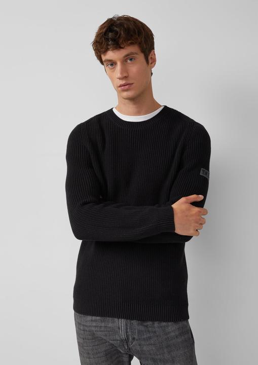 Produktbild s.Oliver Strickpullover Strukturierter Baumwoll-Pullover mit Label-Patch (S)