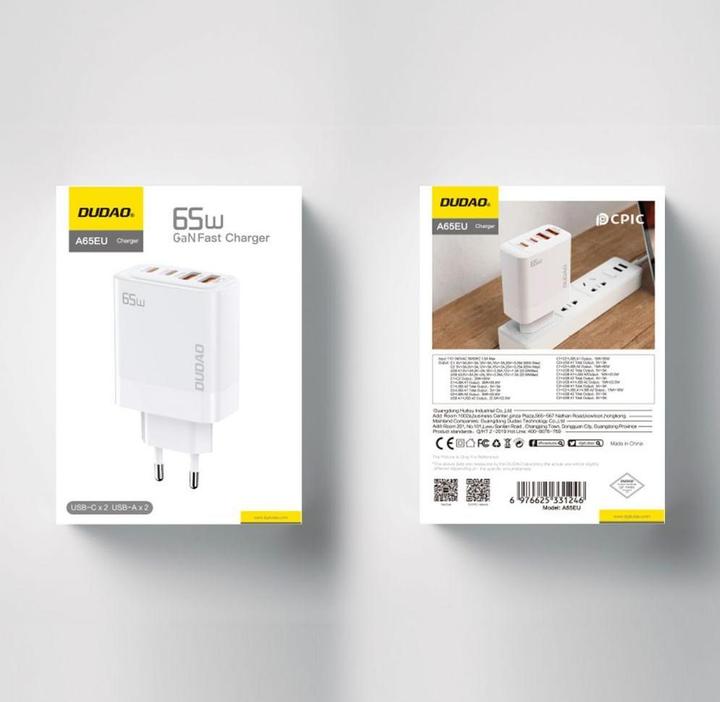 Actual product image Dudao A65EU 65Wattt Adapter GaN (65 W, 4 ports)