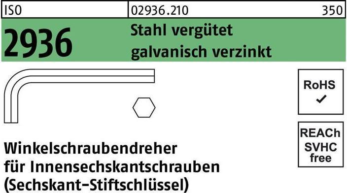 Immagine prodotto Chiave esagonale a L ISO 2936 esagono incassato SW 6 acciaio temprato e zincato (Chiave a brugola)