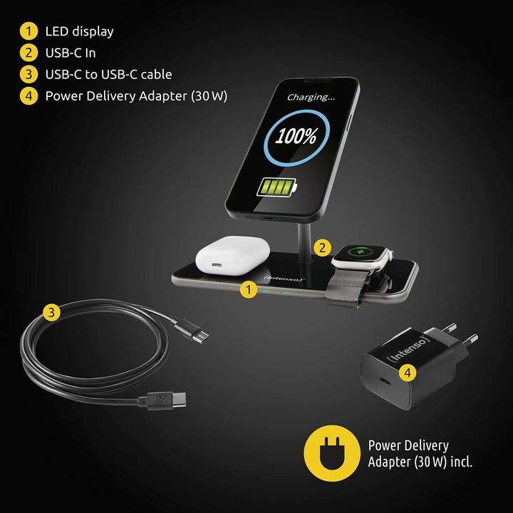 Produktbild Intenso 3in1 Magnetic Wireless Charger MB13 schwarz (15 W)