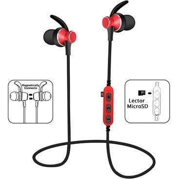 Platinet In-Ear Earphones Bluetooth V4.2 + microSD + MIC - model 1062 met oorclip - Rood, Kopfhörer