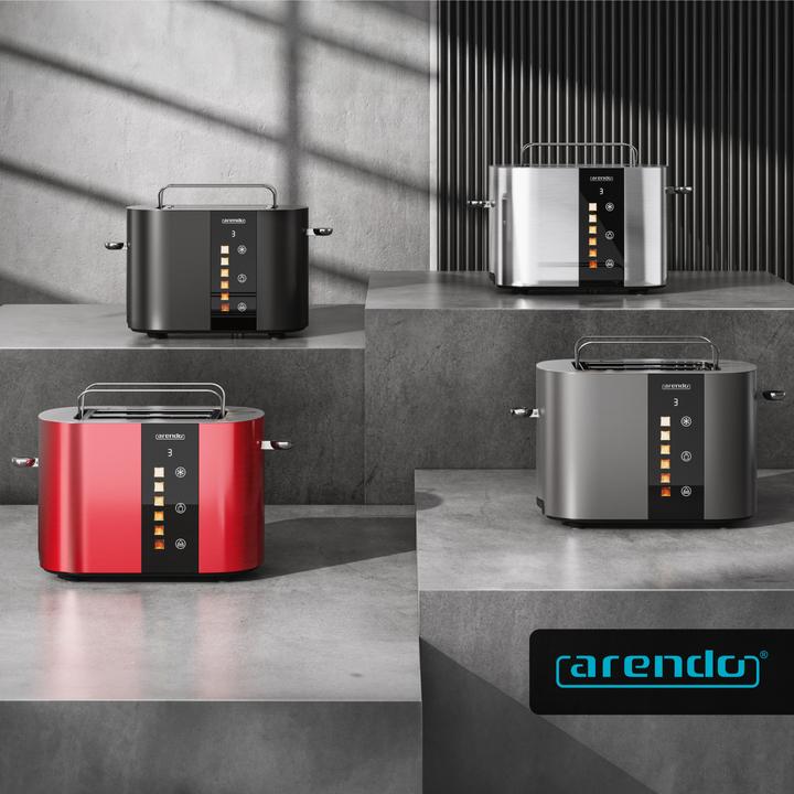 Produktbild Arendo Toaster Edelstahl 2 Scheiben Kurzschlitz, Bräunungsgrad & Restzeitanzeige, Touch Display, 800 W