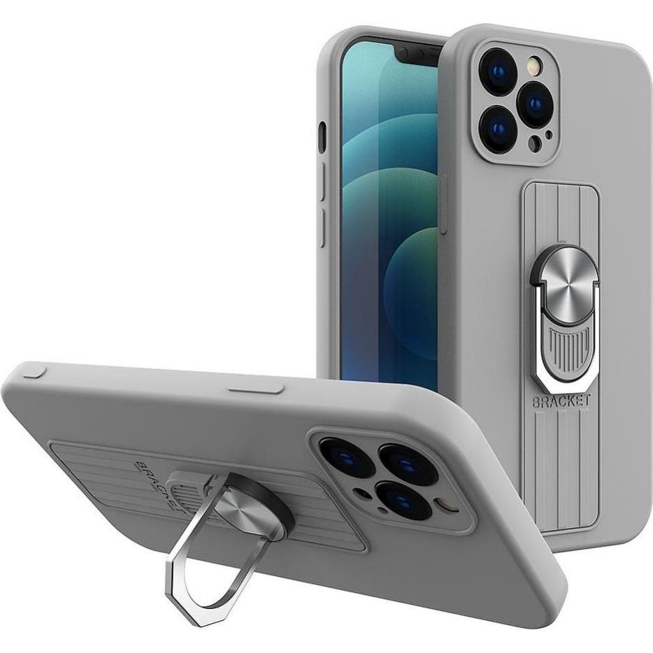 Thumbnail - Hurtel Ring Case silicone case with finger grip and stand for iPhone 13 mini silver (Apple iPhone 13 mini), Smartphone H...