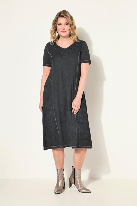 Produktbild Miamoda Jerseykleid, A-Line, cold dyed, V-Ausschnitt mit Lochstickerei, Halbarm (46)