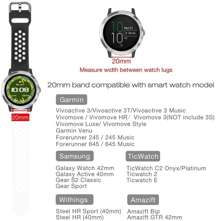 Produktbild Strap-it Armband (20 mm, Silikon, Vivomove HR, Forerunner 245)