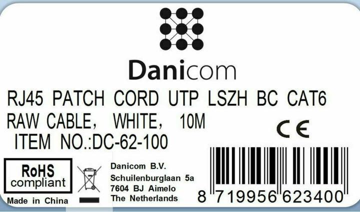 Produktbild Dsit CAT6 Netzwerkkabel, U/UTP, 10 meter, Weiss, 100% Kupfer (U/UTP, CAT6, 10 m)