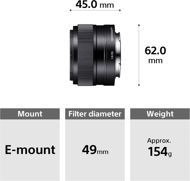 Productafbeelding Sony E 35mm f/1.8 OSS, E-vatting (Sony E, APS-C / DX)