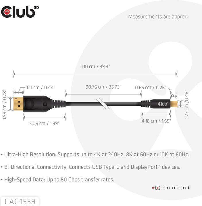 Image du produit Club 3D USB type C - DisplayPort (1 m)