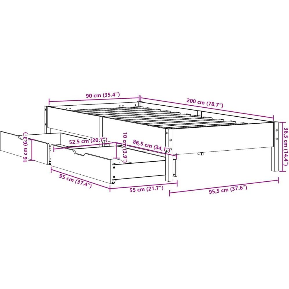 Thumbnail - VidaXL, Bett, Bett ohne Matratze 90x200 (90 x 200 cm)