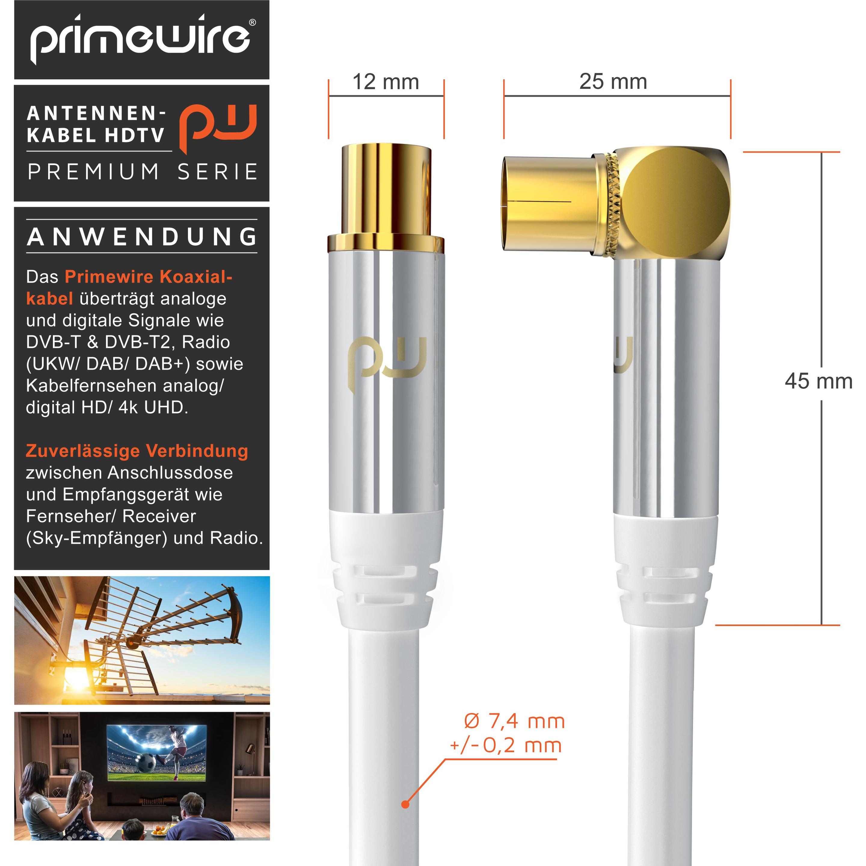 Primewire Antennenkabel gewinkelt, Koaxialkabel 75 Ohm HDTV, Radio, DVB-T DVB-T2 DVB-S2 TV Antennen Kabel (135 dB, Anten...