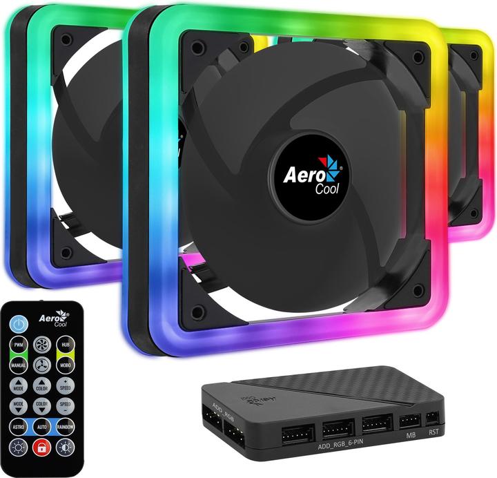 Produktbild AeroCool Edge 14 Pro Lüfter, RGB, 3er Pack inkl. Controller (140 mm, 3 x)
