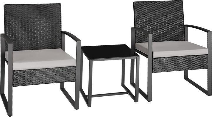 tectake Ensemble de salon de jardin en rotin Granada avec table pour 2 personnes Noir