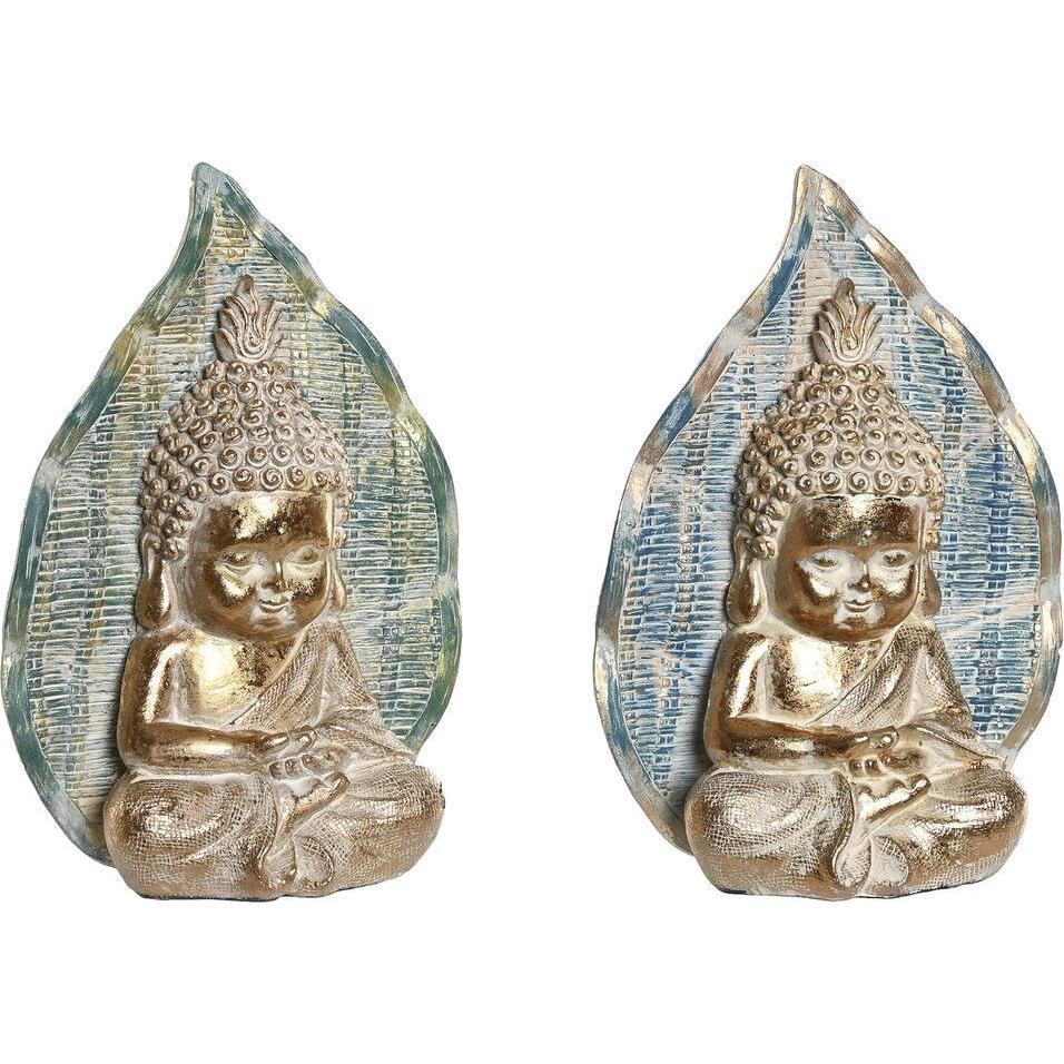 DKD Home Decor, Statuette e sculture decorative, Deko-Figur 12,4 x 5,6 x 17,7 cm Blau Buddha türkis Orientalisch Decapé (2 Stück)