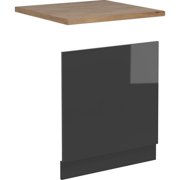Vicco Geschirrspülblende R-Line, Anthrazit Hochglanz/Anthrazit, 60 cm, AP Eiche, Geschirrspüler Zubehör, Grau