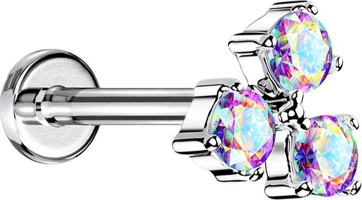 Immagine prodotto Star Piercing Micro Labret filo interno argento tre cristalli multicolore (Ottone, Acciaio chirurgico 316L)