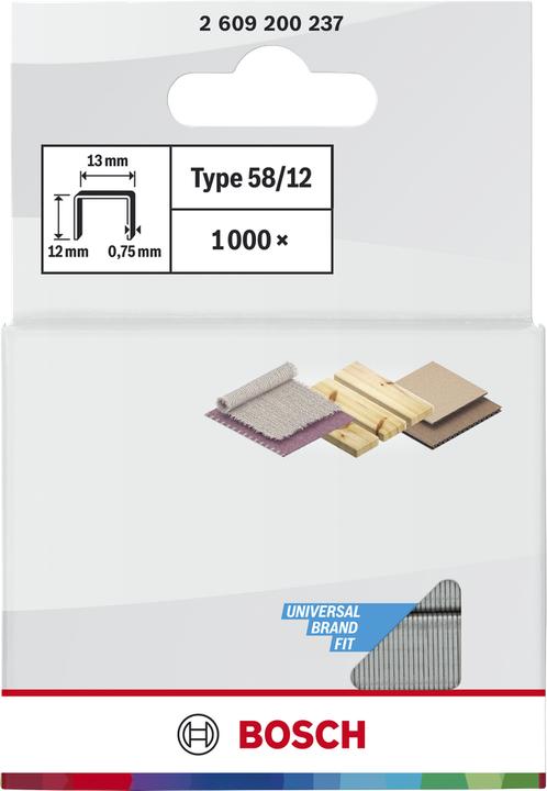 Produktbild Bosch Professional Zubehör Feindrahtklammer Typ 58, 13 x 0,75 x 12 mm, 1000er-Pack