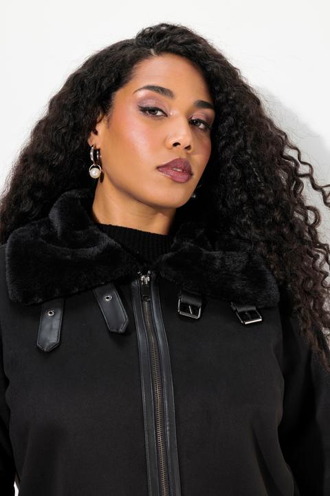 Immagine prodotto Ulla Popken Giacca aviator in stile shearling con effetto pelliccia d'agnello e collo (42, 44)