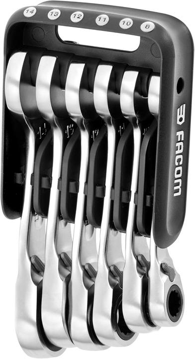 Produktbild Facom Knarren-Ring-Maulschlüssel-Set im Etui, 6-tlg (10 mm, 11 mm, 12 mm, 13 mm, 14 mm, 8 mm)