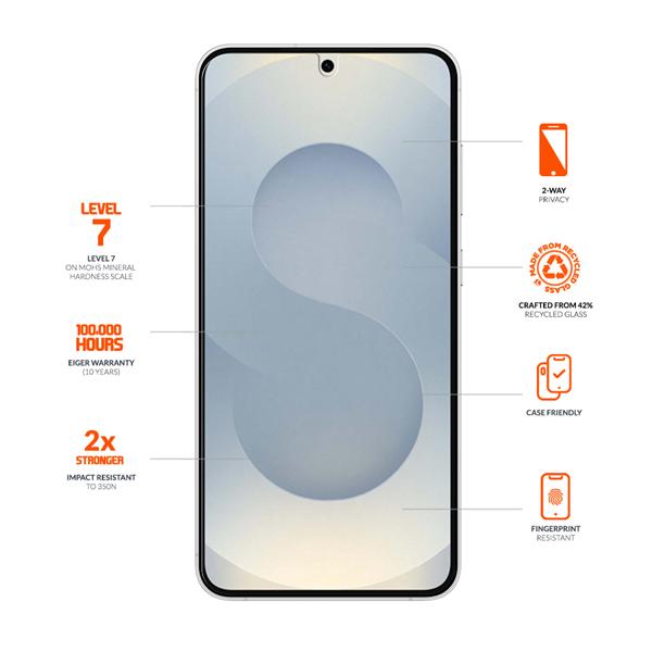 Actual product image Eiger Privacy Sichtschutz-Glas Standard Fit Mountain Glass Black (1 pcs., Samsung Galaxy S25 Edge)