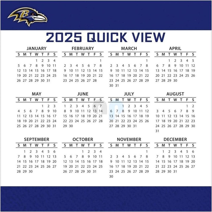 Voedingswaarden en ingrediënten NFL - Baltimore Ravens - Tafelkalender 2025 (Duits, Frans, Italiaans, Spaans, Engels)