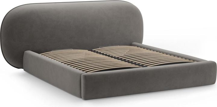 Actual product image Micadoni Velvet Storage Bed With Headboard, "Ovalo", Dark Grey, 234x250x96 Made in Europe (160 x 200 cm)