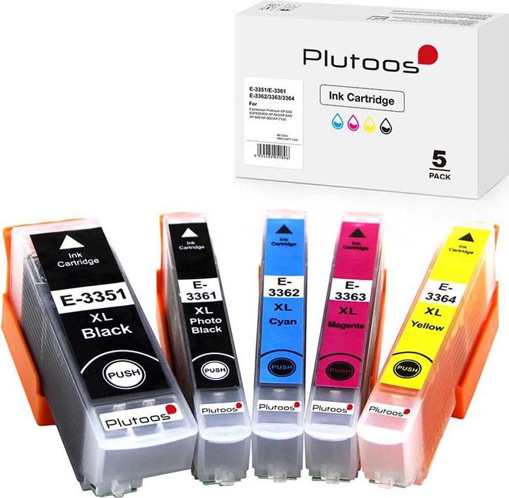 Actual product image Plutoos Epson T3351 - T3364 33XL cartridges XXL compatible, 5 colour set (M, C, Y, PBK, FC)