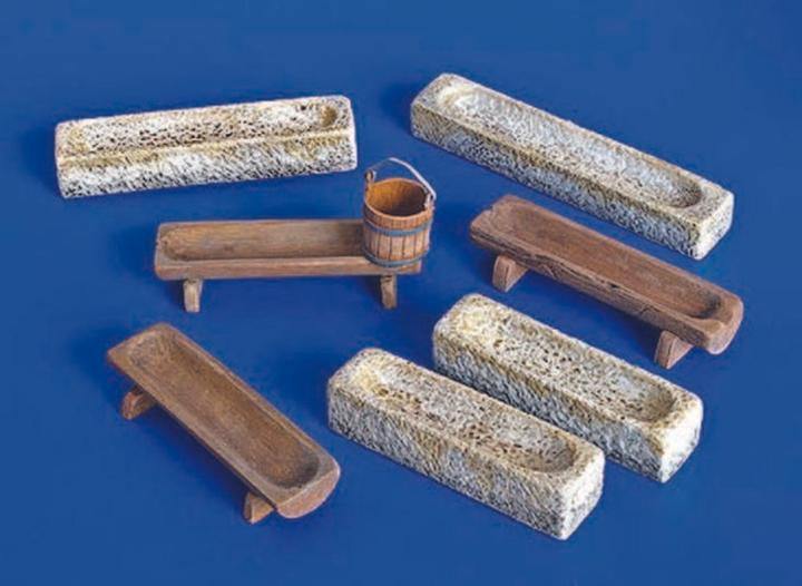 Plus Model Wooden and stone feeding troughs