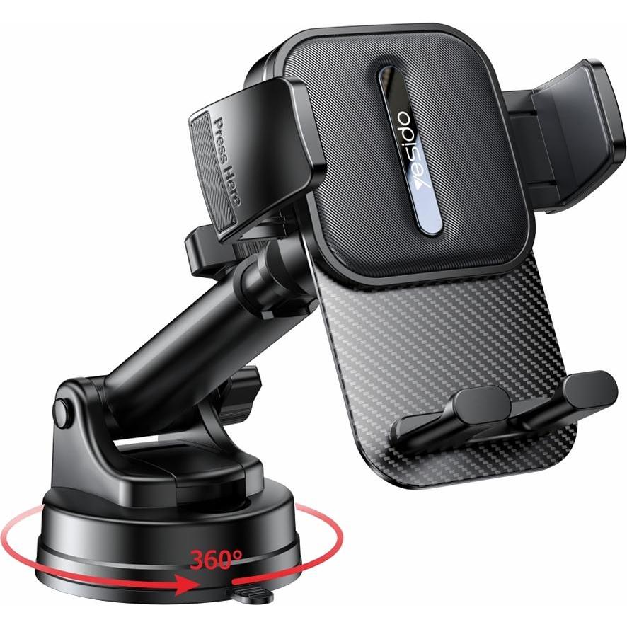 Yesido - Car Holder (C174) - for Windshield and Dashboard - Black, Supporto per smartphone, Nero