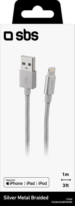 Image du produit SBS Câble USB Lightning Connecteur métallique MFI (1 m, USB 3.2 Gen 1)