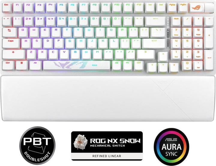 Actual product image ASUS ROG STRIX SCOPE II 96 Wireless White - Keyboard Wired & Wireless - Bluetooth 5.1 - USB - 1000 H (US, Cable, Wireless)