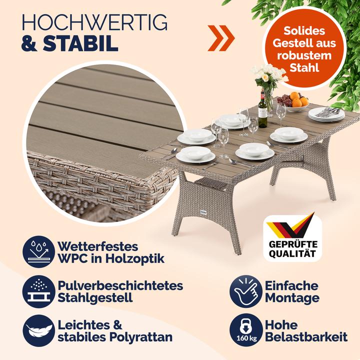 Produktbild Casaria Polyrattan Gartentisch WPC (190 x 90 x 75 cm)