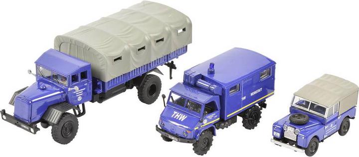 Image du produit Schuco 452656000 H0 Land Rover, Mercedes Benz Jeu de 3 THW, Land Rover, Unimog 404, MB LG 315