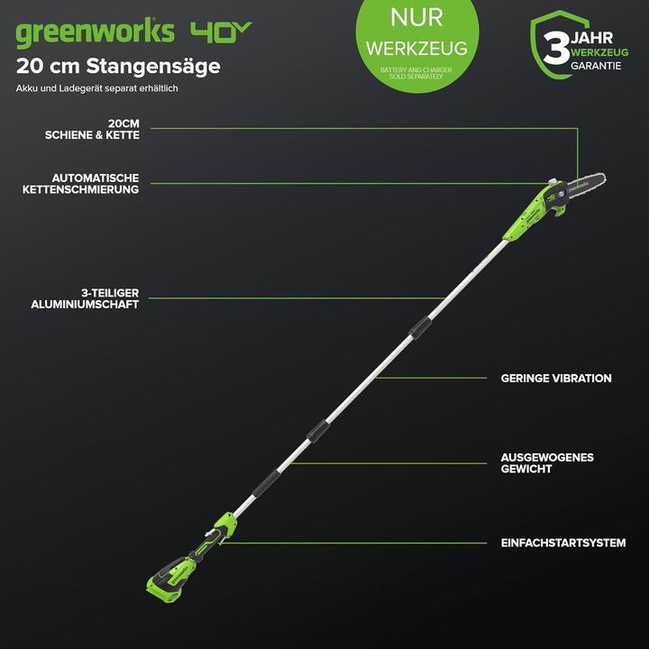 Actual product image Greenworks Cordless pole pruner G40PSF (without battery) (Battery chain saw)