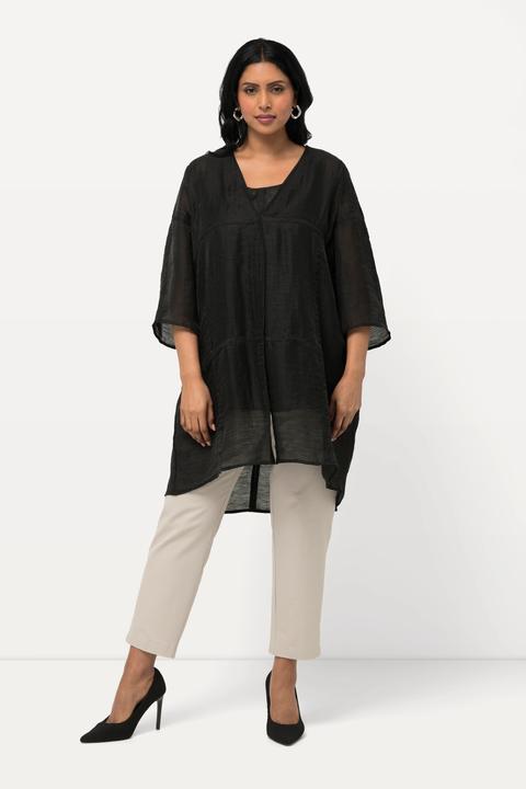 Immagine prodotto Ulla Popken Giacca a camicia dal taglio svasato in misto lino con scollo a V e maniche a 3/4 (58)