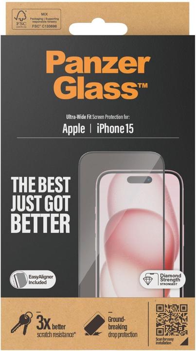 Actual product image PanzerGlass Ultra-Wide Fit (1 Piece, Apple iPhone 15)