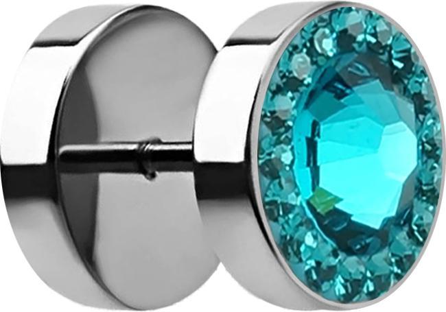 Actual product image Star Piercing Fake plug with small and large Swarovski crystal turquoise (without brass, Surgical steel 316L)