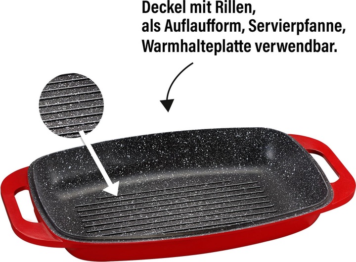 Produktbild Stoneline Bräter 43 x 26 cm mit Deckel, Backofen und Induktion geeignet, Antihaftbeschichtung, rot (Bräter + Schmortopf, Aluminiumguss)