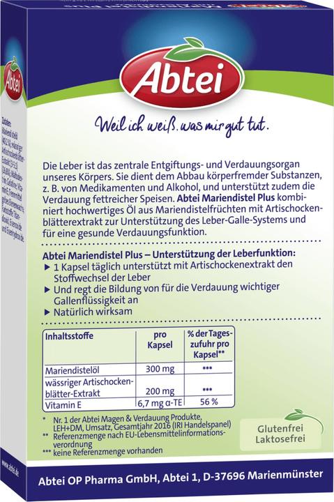 Nutritional values and ingredients Abtei Milk Thistle Plus Tf (30 pcs., Capsules)