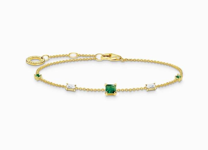 Immagine prodotto Thomas Sabo Bracciale con pietre verdi e bianche, oro (19 cm, Argento 925, argento sterling decorato)