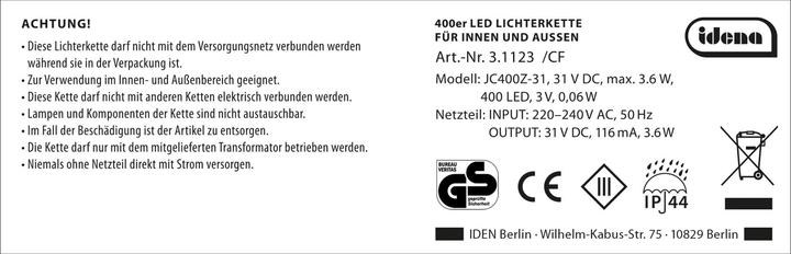 Produktbild Idena LED Lichterkette 400er WW,8h Timer,47,90m (47.90 m)