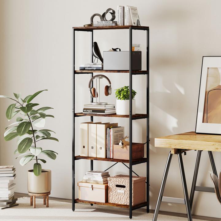 Immagine prodotto Homcom Bücherregal Metall Rustikal-Braun (30 x 30 x 170.50 cm)
