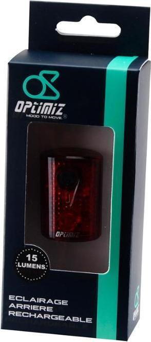 Image du produit Optimiz Éclairage recharge USB arrière 15 lumens 3 LED 4 modes fixation tige de selle