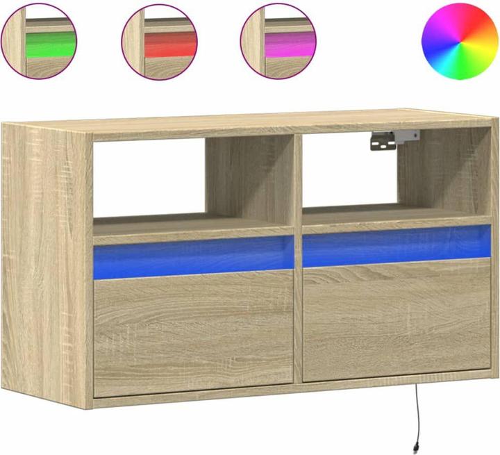 Image du produit vidaXL Armoire TV Armoire murale Lowboard Suspendu avec éclairage LED Chêne Sonoma